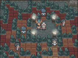 Dieser Screenshot zeigt Pyro in seiner Arena in den Seeschauminseln in HeartGold & SoulSilver.