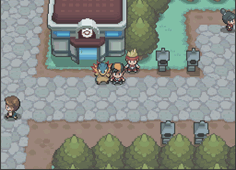 Dieser Screenshot zeigt den Beerenhändler vor dem Pokémon-Center in Viola City.