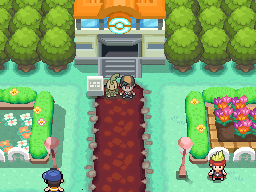 Dieser Screenshot zeigt den Eingang zum Park der Freunde in Fuchsania City in HeartGold und SoulSilver.